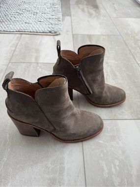 UGG Taupe Suede Ankle Booties with Block Heel